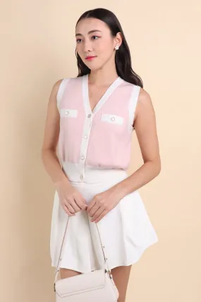 CHARM CONTRAST KNIT TOP IN BABY PINK