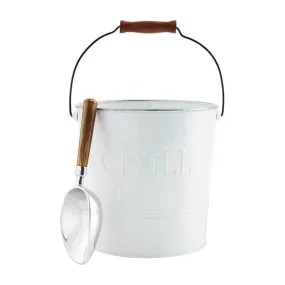 CHILL Enamel Tin Ice Home Bar Drink Handled Bucket and Scoop Set
