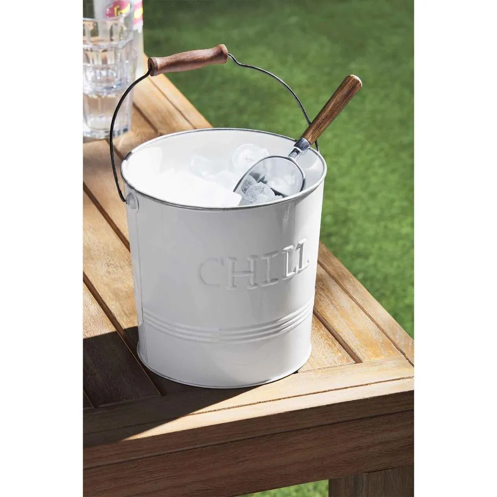 CHILL Enamel Tin Ice Home Bar Drink Handled Bucket and Scoop Set
