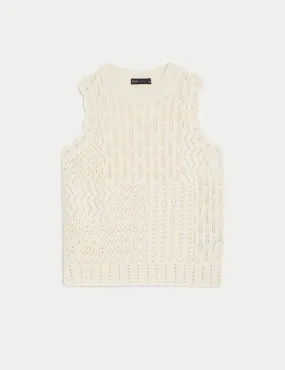 Cotton Rich Textured Knitted Vest