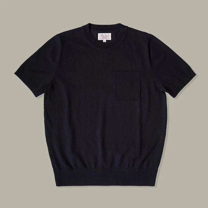 Crewneck Knit T-Shirt - 100% Cotton Men's Short-Sleeve Casual Pocket Tee