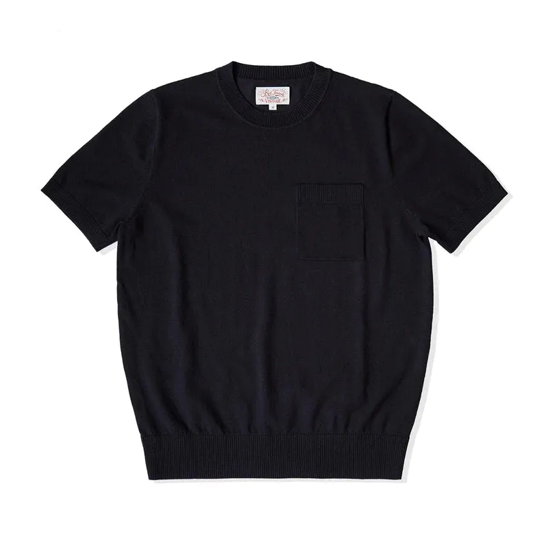 Crewneck Knit T-Shirt - 100% Cotton Men's Short-Sleeve Casual Pocket Tee