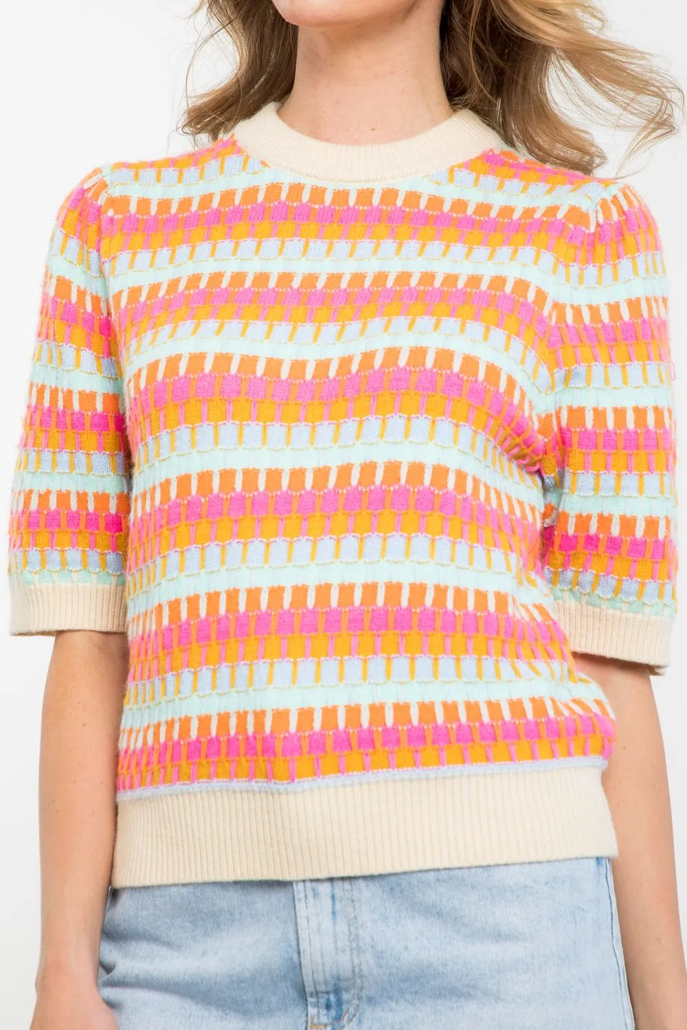 Crochet Pattern Knit Top- Tan
