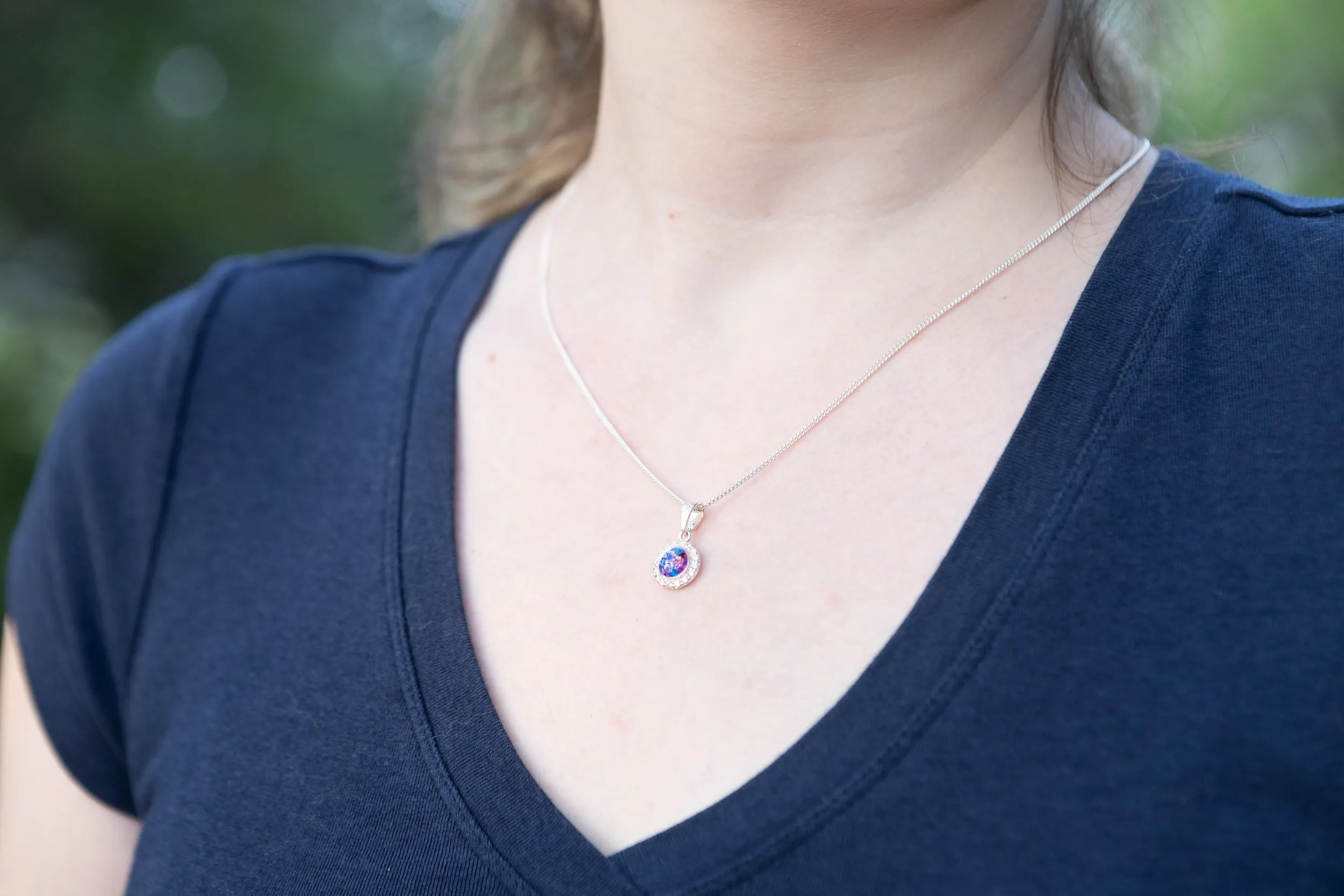 Dainty Bedazzled Circle Pendant with Cremation Ashes