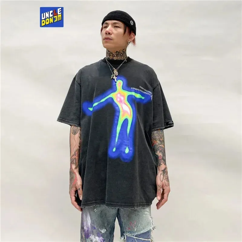 Distorted Portrait Printing Short-Sleeved T-shirt - Hip-Hop Streetwear