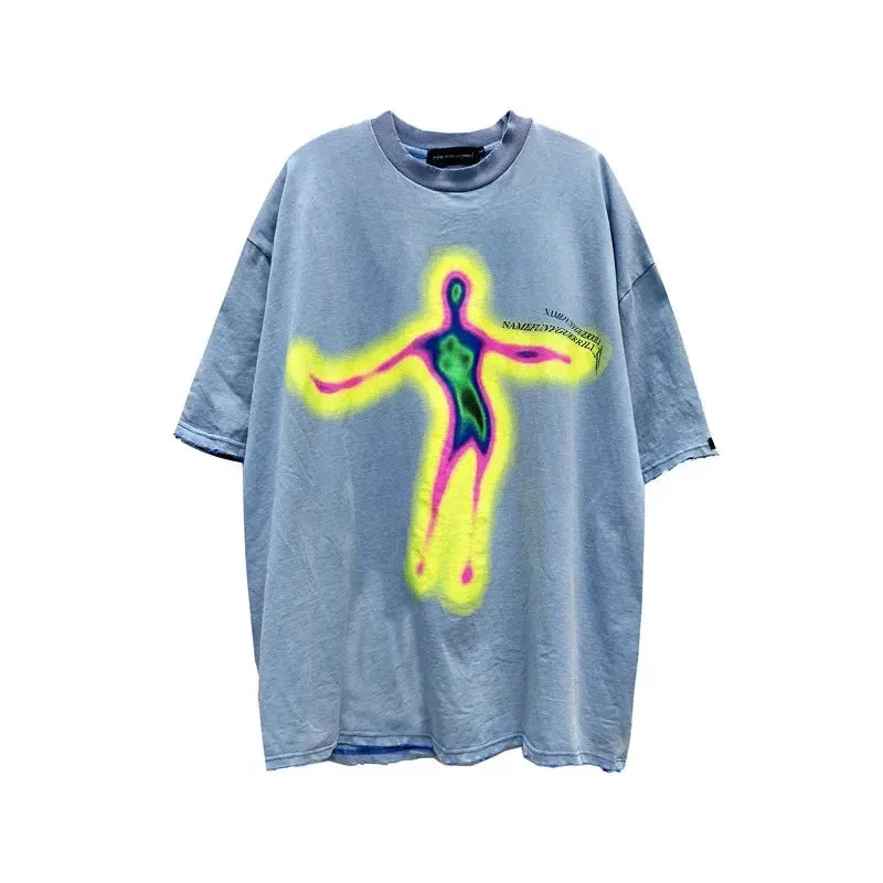Distorted Portrait Printing Short-Sleeved T-shirt - Hip-Hop Streetwear
