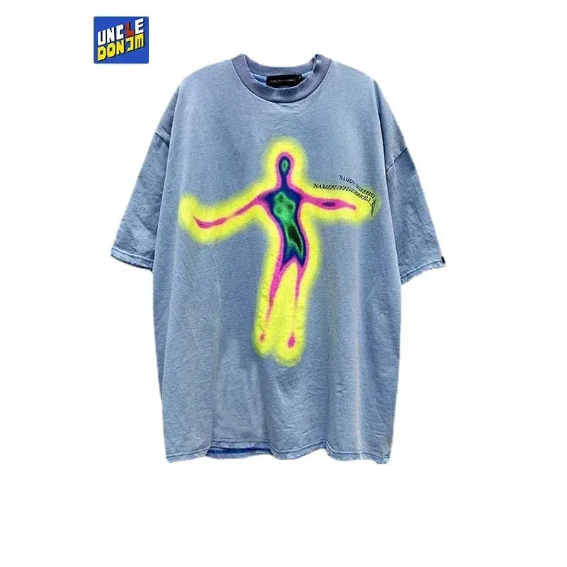 Distorted Portrait Printing Short-Sleeved T-shirt - Hip-Hop Streetwear