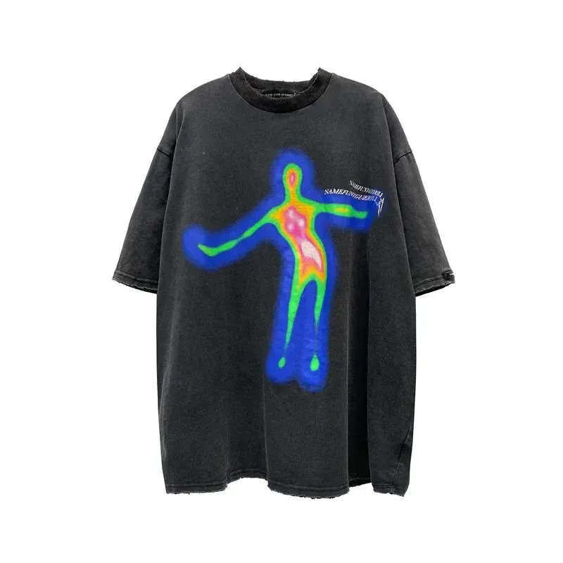 Distorted Portrait Printing Short-Sleeved T-shirt - Hip-Hop Streetwear