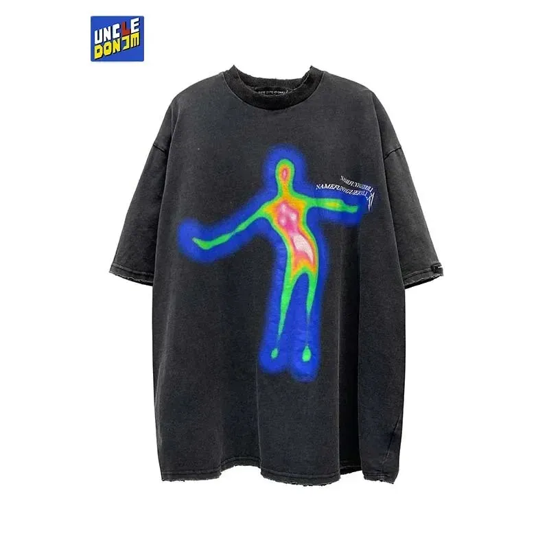 Distorted Portrait Printing Short-Sleeved T-shirt - Hip-Hop Streetwear