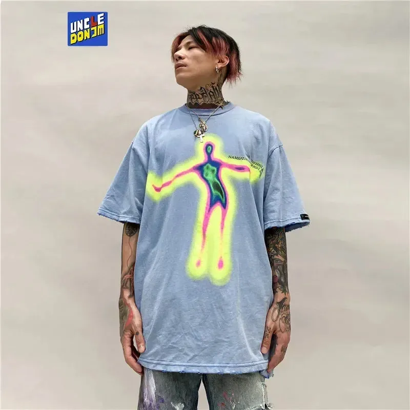Distorted Portrait Printing Short-Sleeved T-shirt - Hip-Hop Streetwear