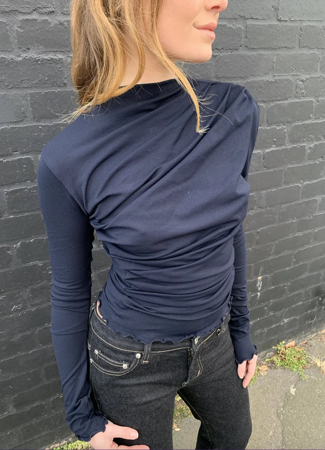 Donna Drape Top.  French Navy