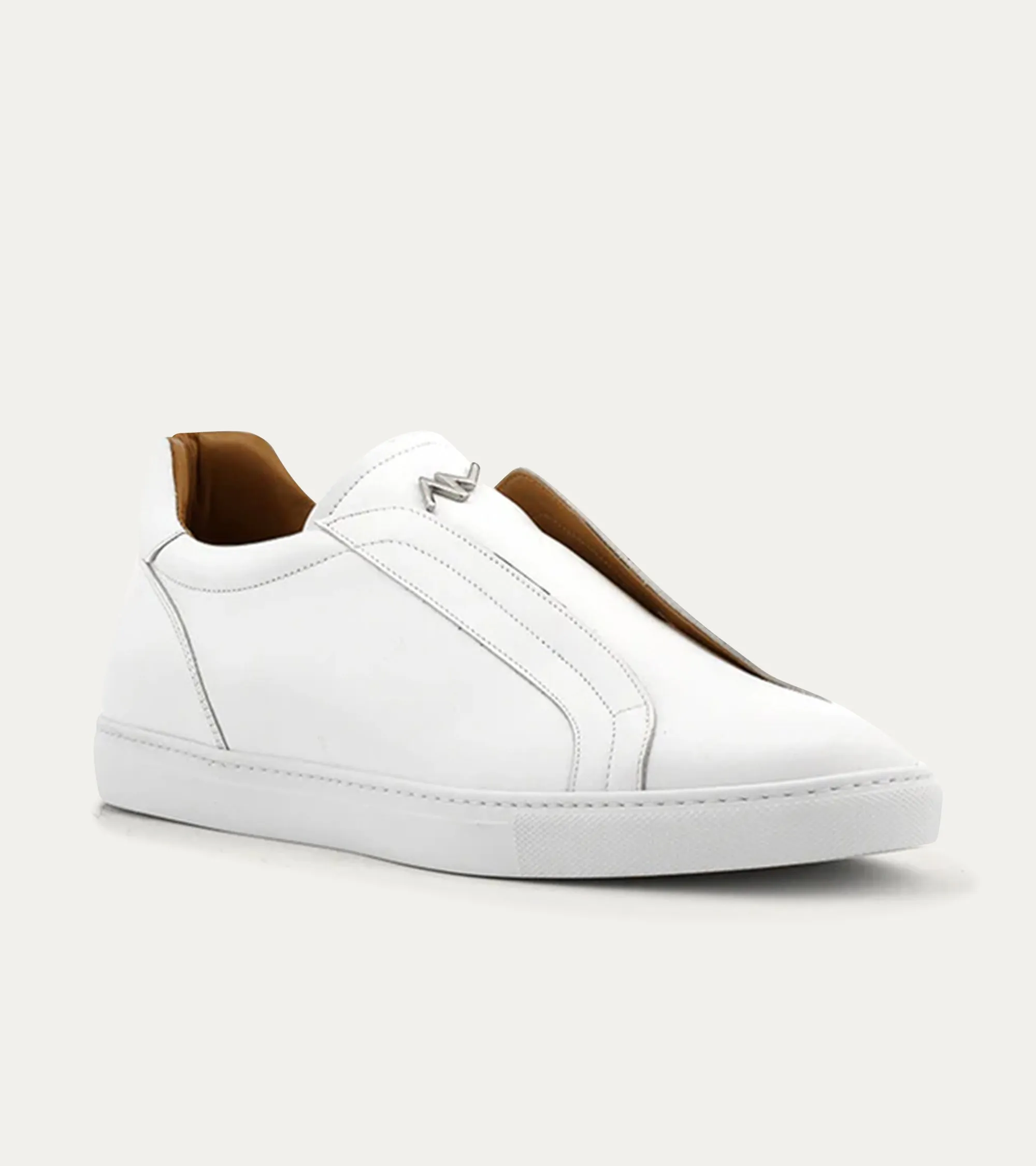 Elastic Slip On Sneaker In White Leather