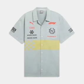 F1 Motorsport Racing Button Up Mens Short Sleeve Shirt (Grey/Red)