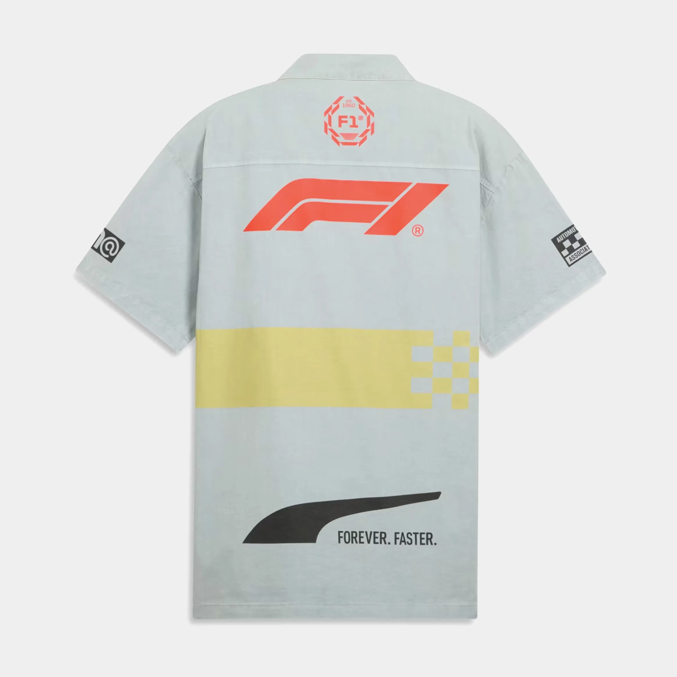 F1 Motorsport Racing Button Up Mens Short Sleeve Shirt (Grey/Red)