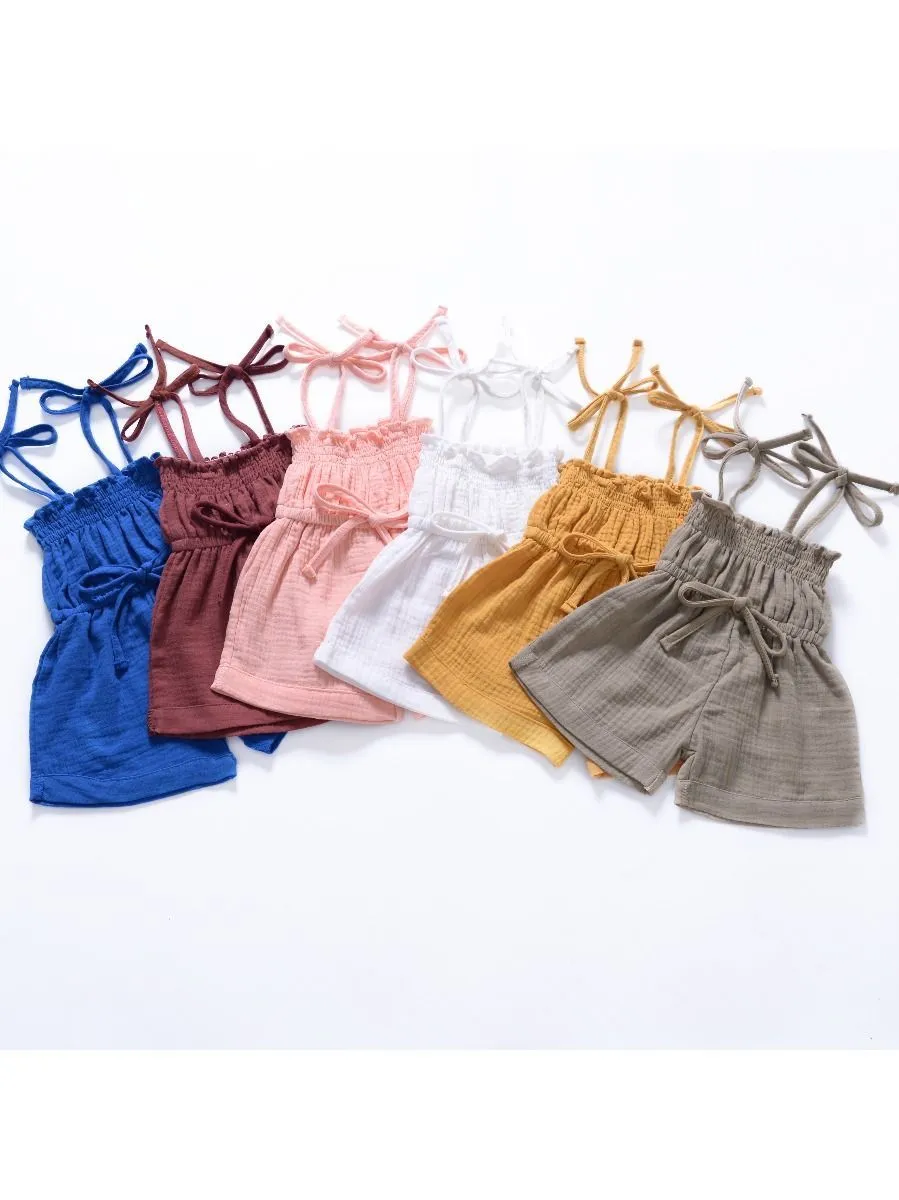 Fashion Multi-colored  Infant Gilr Tie Muslin Summer Jumper