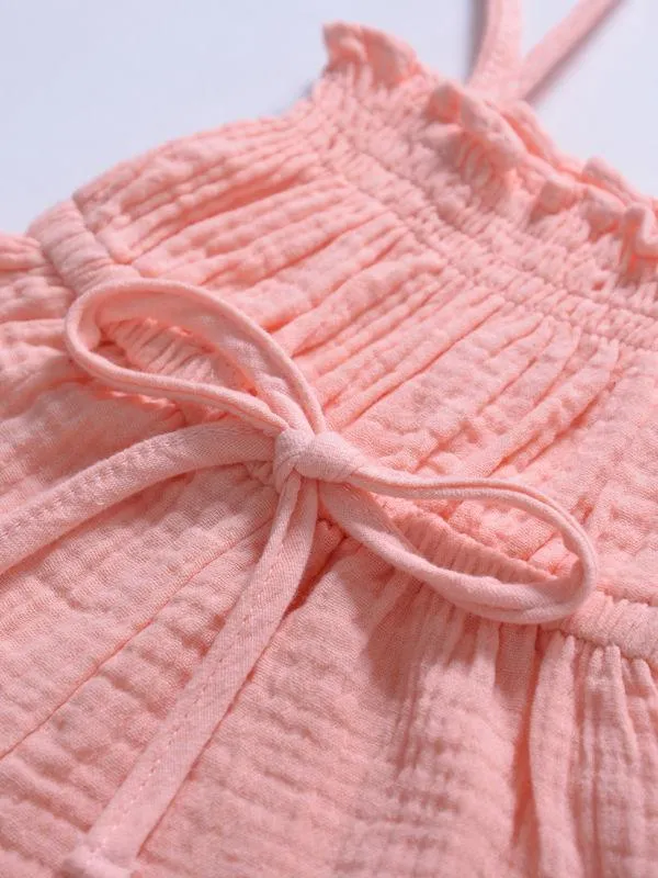 Fashion Multi-colored  Infant Gilr Tie Muslin Summer Jumper