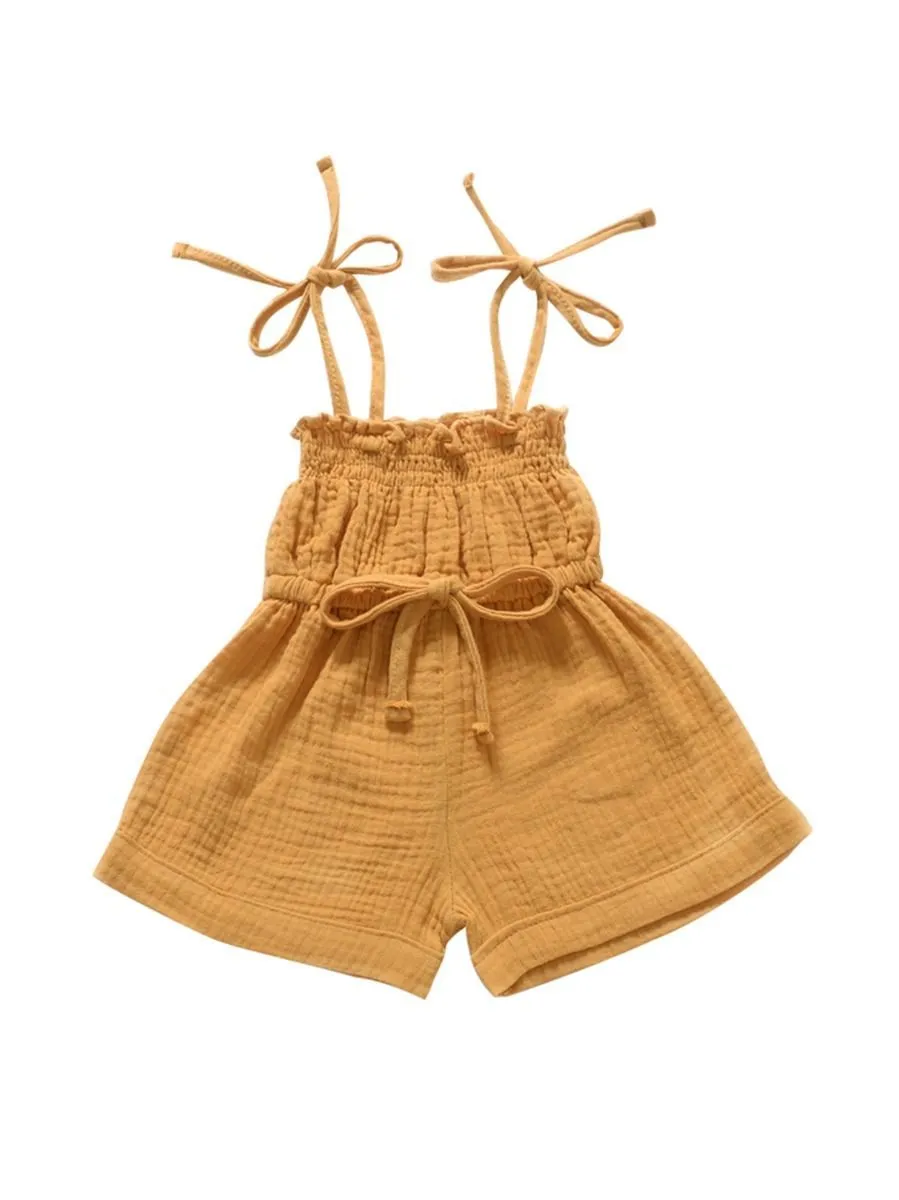 Fashion Multi-colored  Infant Gilr Tie Muslin Summer Jumper