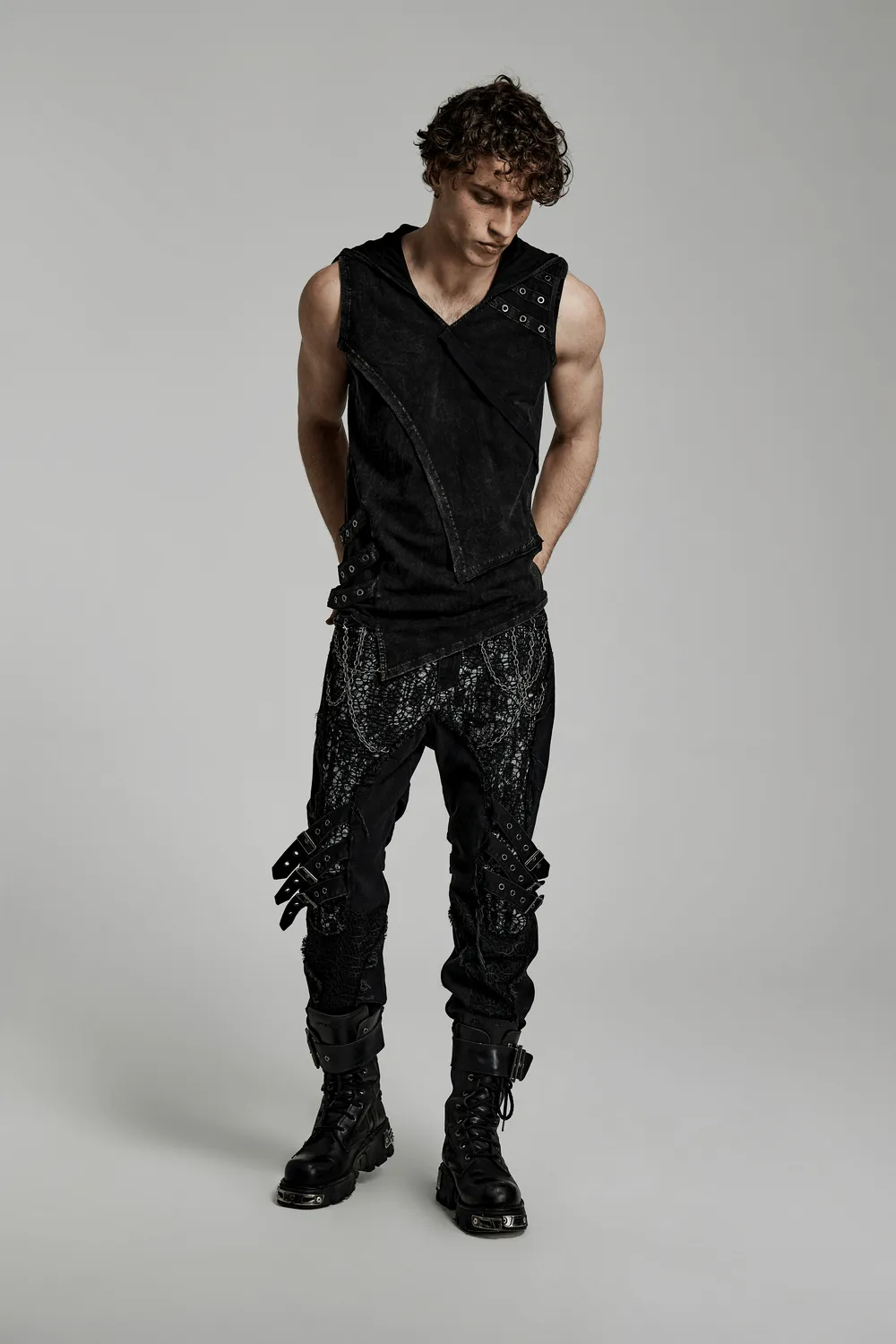 Fashion Punk Rave Men's Elio Distressed Hooded Vest