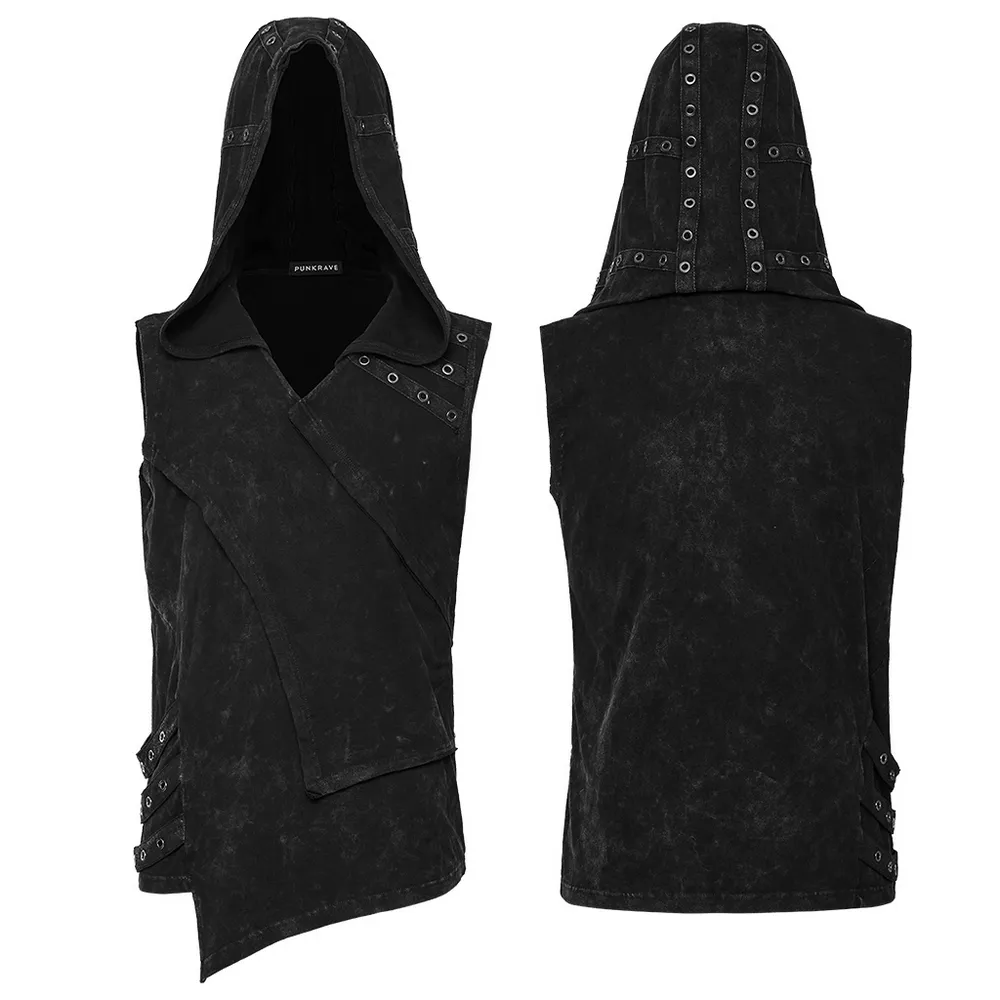 Fashion Punk Rave Men's Elio Distressed Hooded Vest