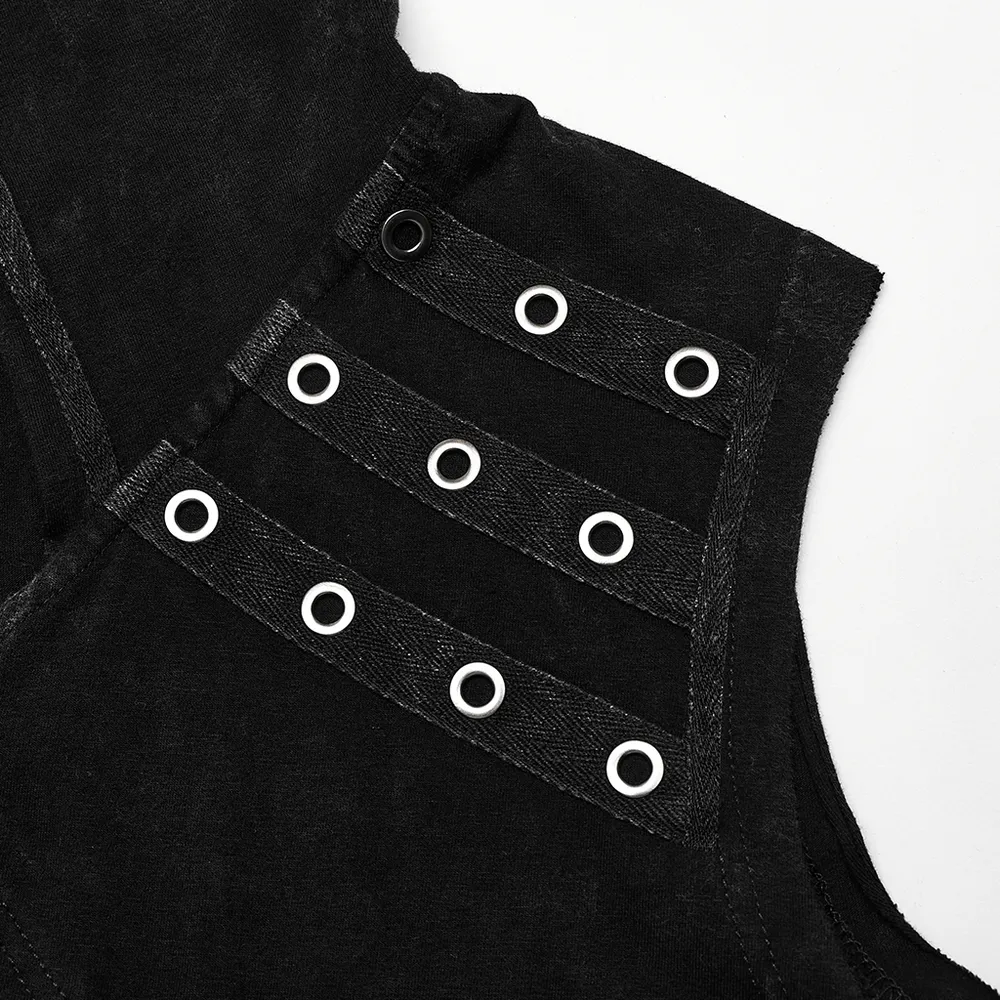 Fashion Punk Rave Men's Elio Distressed Hooded Vest