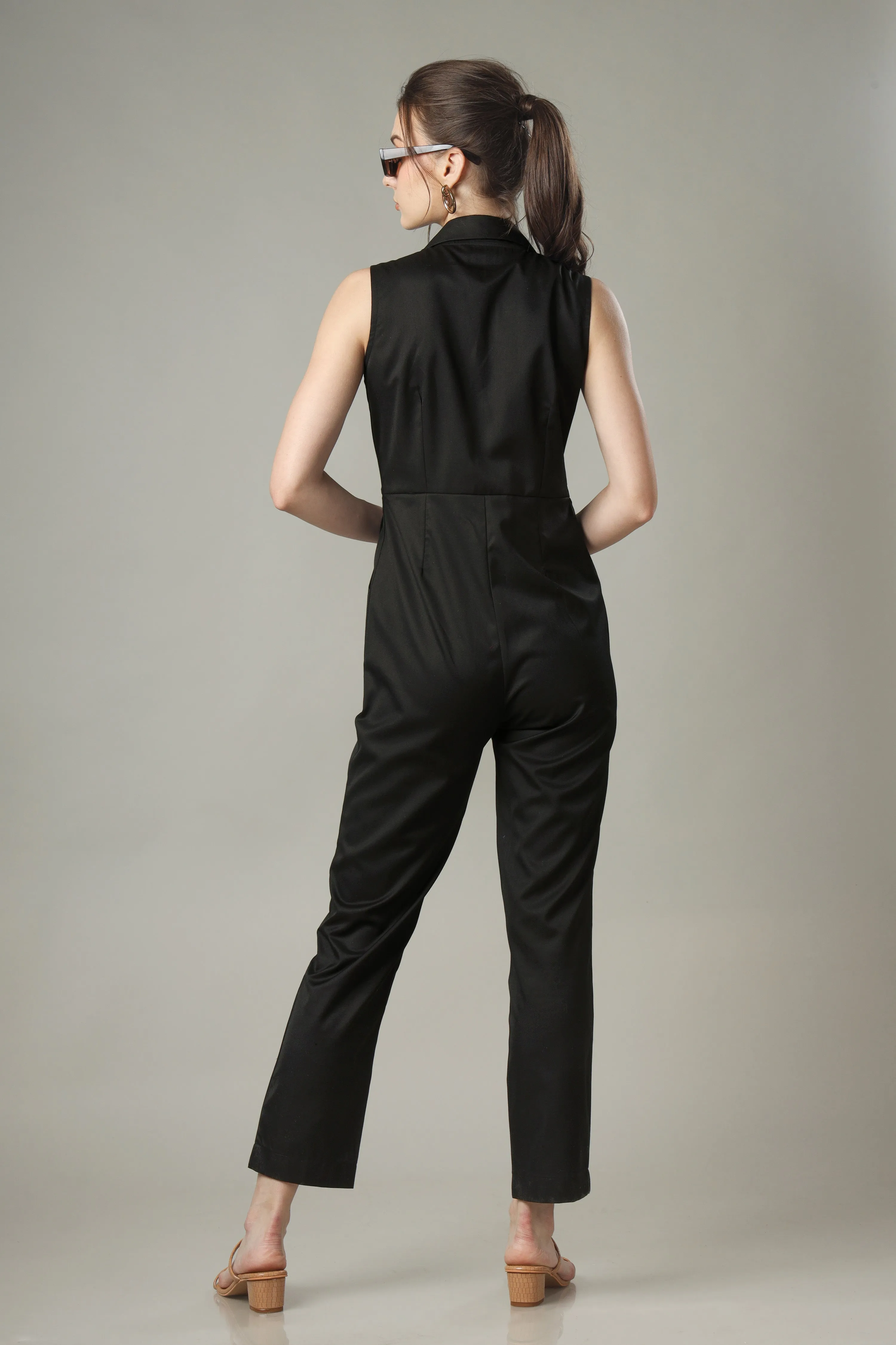 Fashion Work Black Collar Jumpsuit