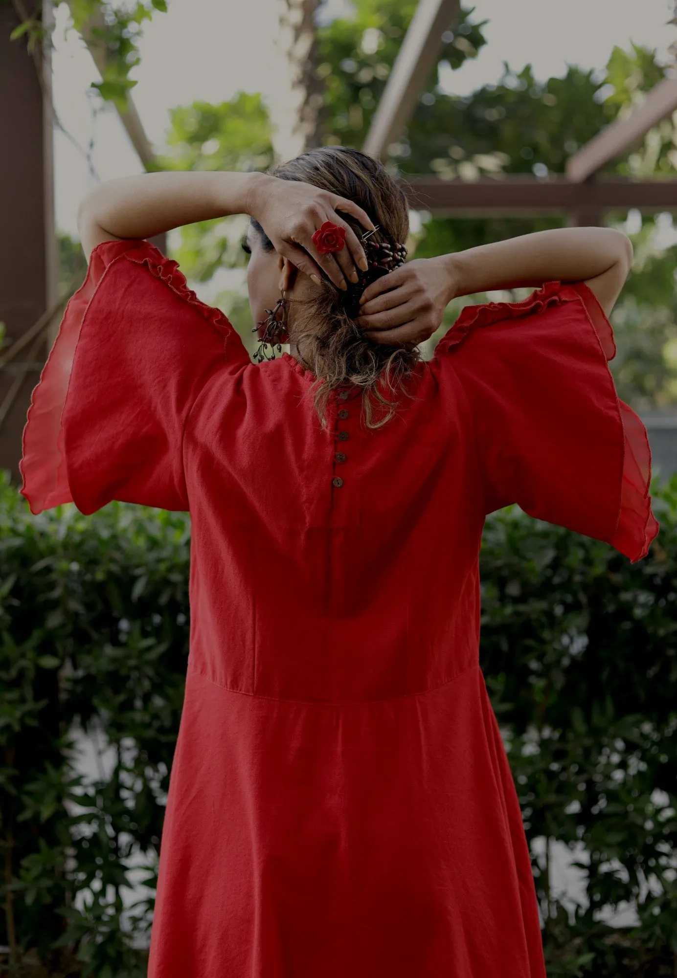 Flared dress in cotton linen