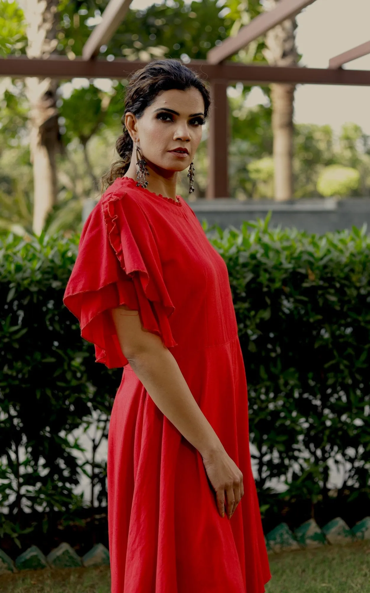Flared dress in cotton linen