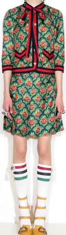 Floral Printed Top with Web Detail & Matching Skirt