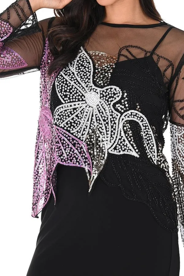 Frank Lyman Knit Mesh Top Black/Pink # 248217U