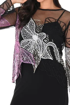 Frank Lyman Knit Mesh Top Black/Pink # 248217U