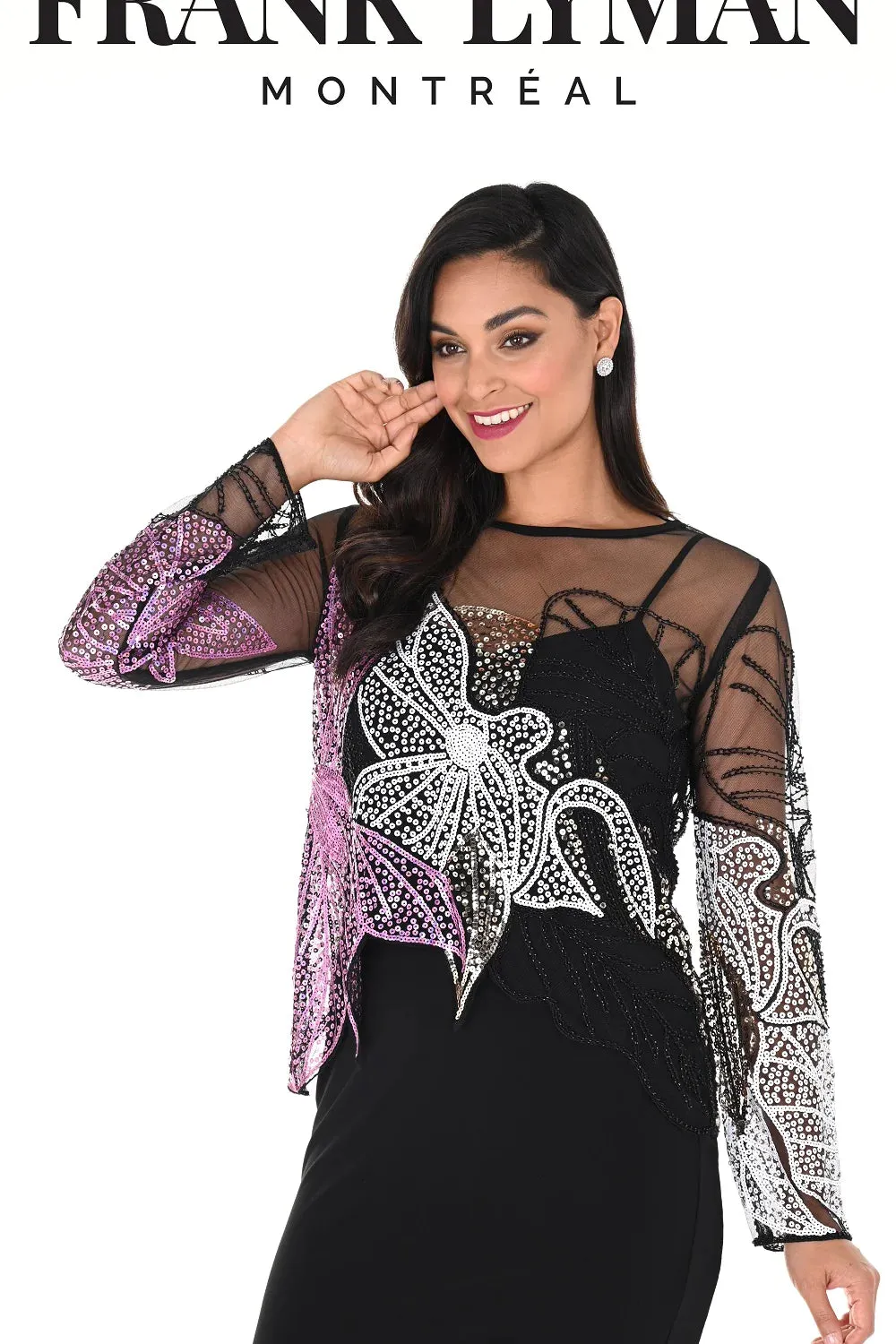 Frank Lyman Knit Mesh Top Black/Pink # 248217U