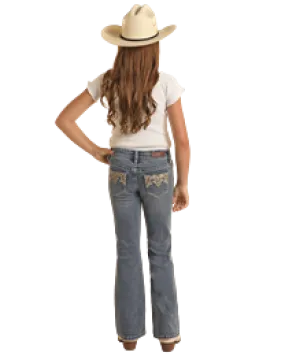 Girl's Leather Embroidered Jeans by Rock & Roll