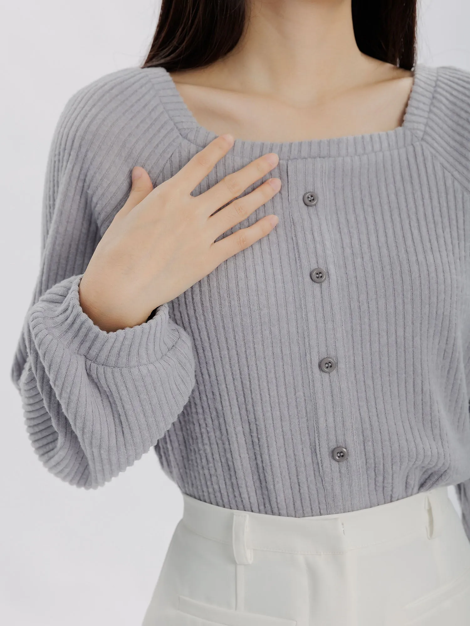 Grace Buttoned Ribbed Knit Top
