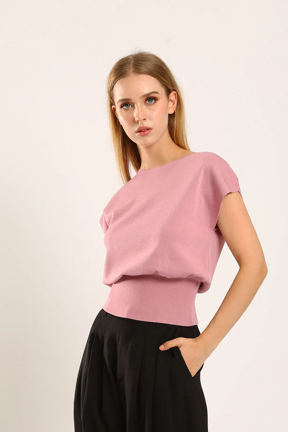 Graciela V-Slit Knit Top in Dust Pink