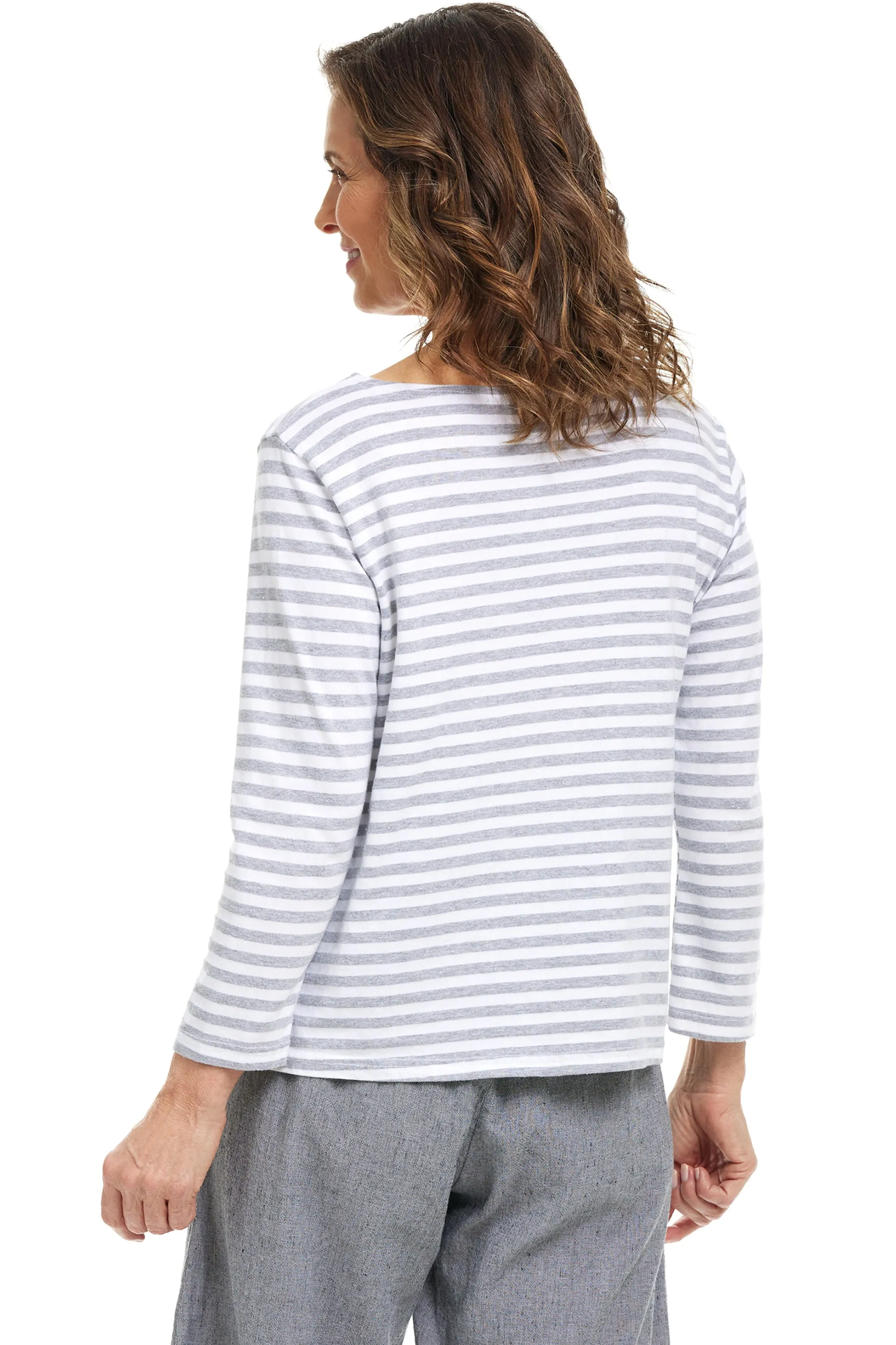 Grey Stripe Boatneck Top