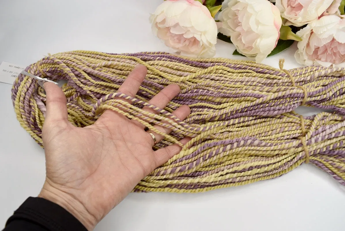 Hand Spun Tasmanian Merino Wool Chunky Yarn in Lilac and Ginger