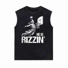 He Is Rizzin Jesus Playing Basketball Vintage Washed Vest Top