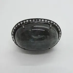 Huge 14ct Labradorite Cabochon Sterling Silver Ring, East West Setting Size 6.25