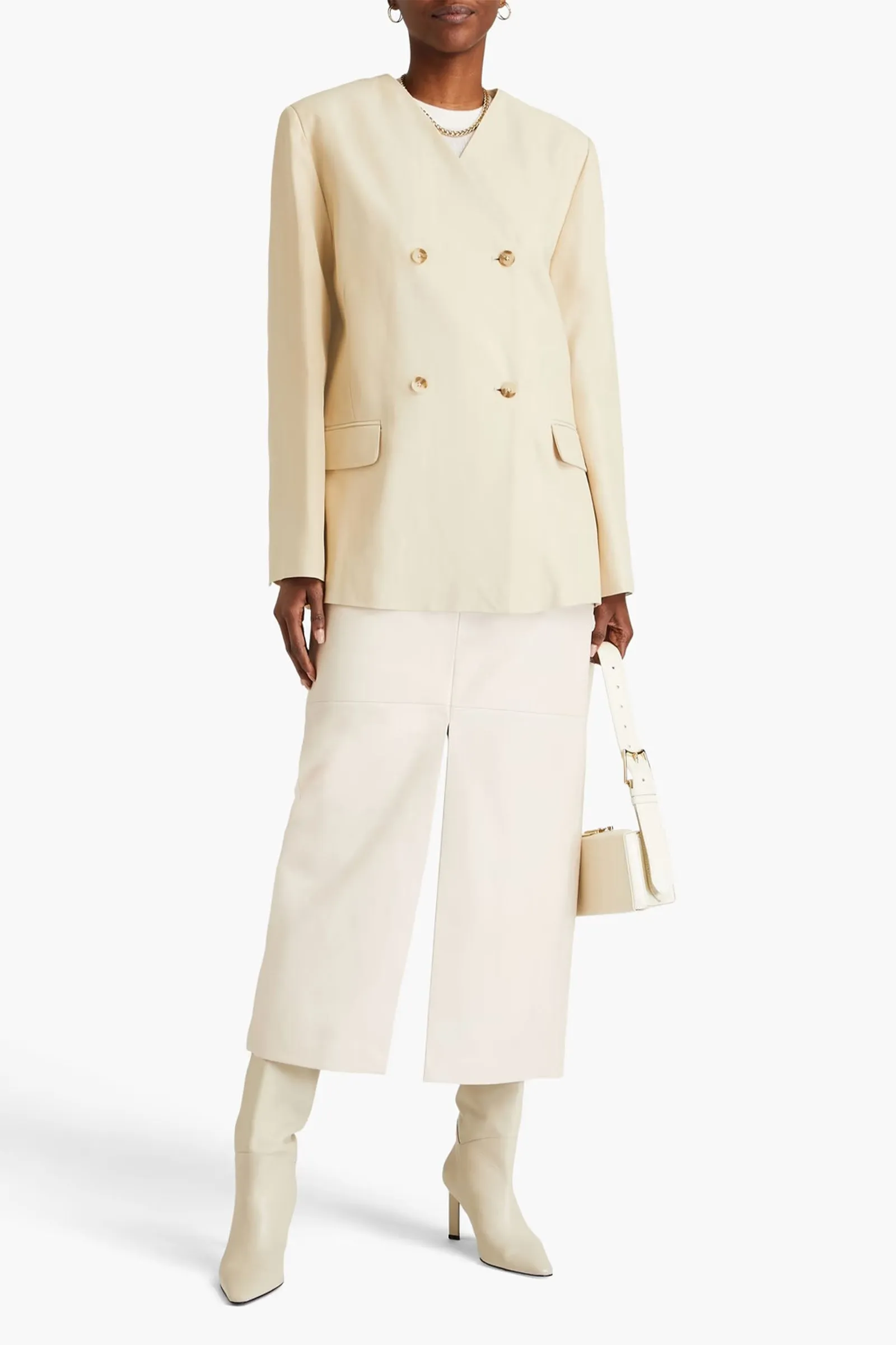Jalca Cream Double-breasted Twill Blazer