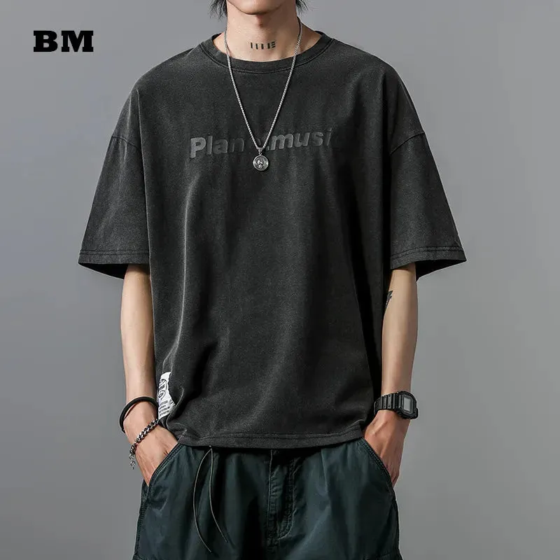 Japanese Streetwear Letter Print T-Shirt - Casual Short Sleeves