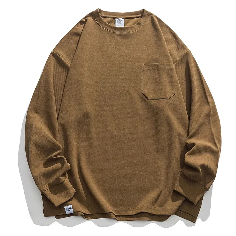 Japanese Streetwear Solid Color Long Sleeves Men's Casual Sweatshirt