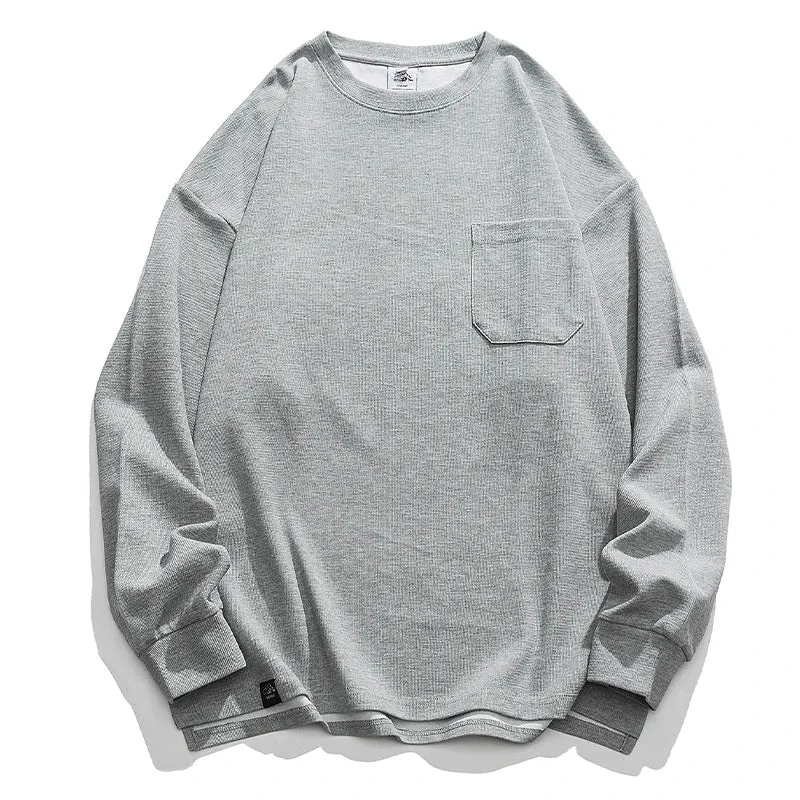 Japanese Streetwear Solid Color Long Sleeves Men's Casual Sweatshirt