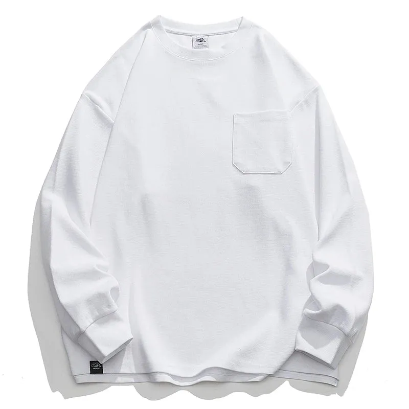 Japanese Streetwear Solid Color Long Sleeves Men's Casual Sweatshirt