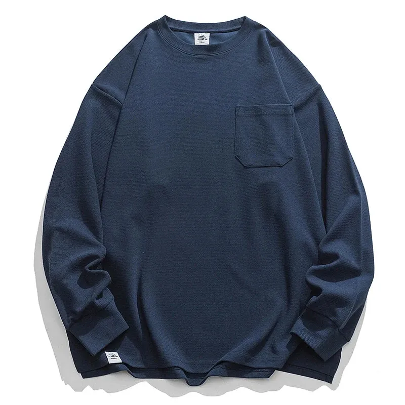 Japanese Streetwear Solid Color Long Sleeves Men's Casual Sweatshirt