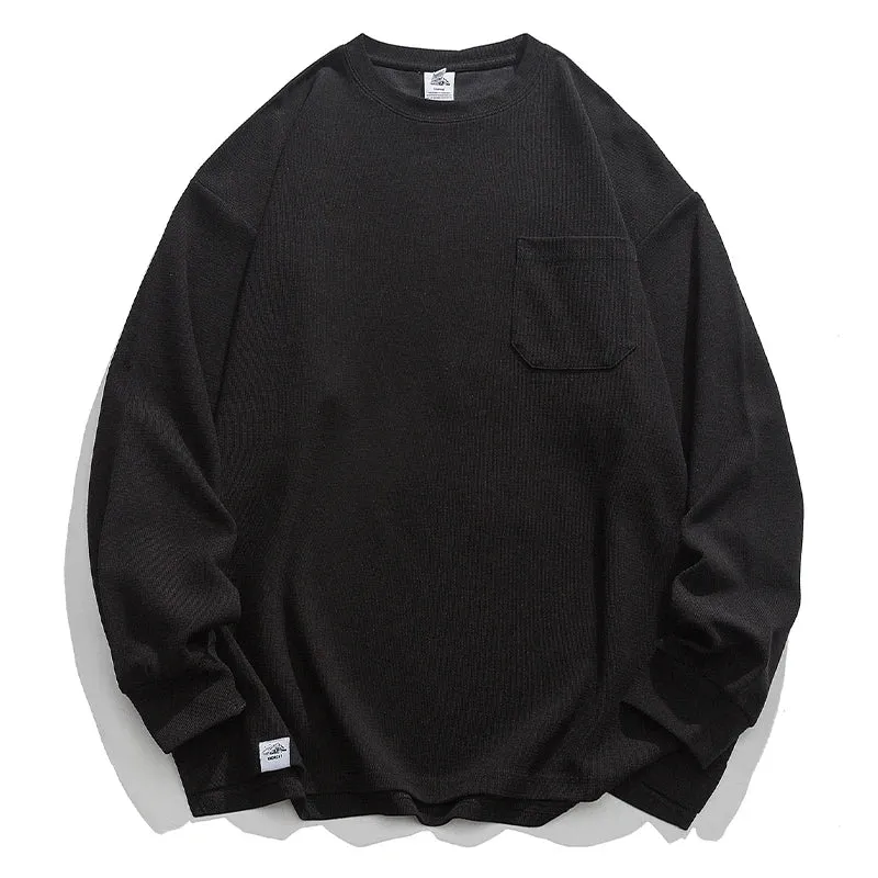 Japanese Streetwear Solid Color Long Sleeves Men's Casual Sweatshirt
