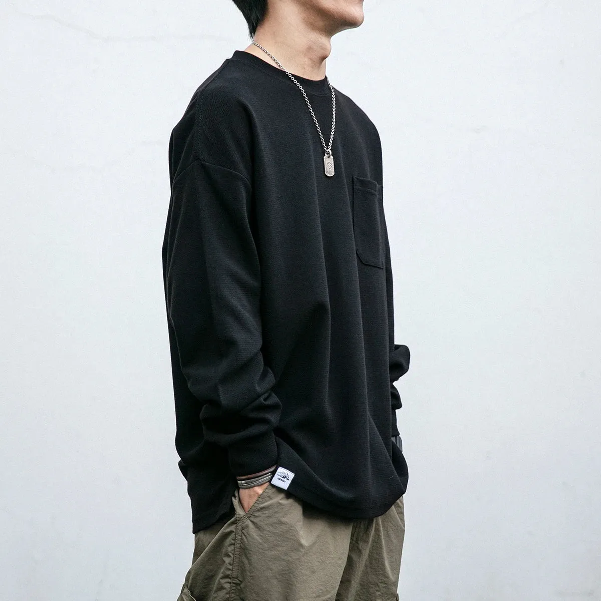 Japanese Streetwear Solid Color Long Sleeves Men's Casual Sweatshirt