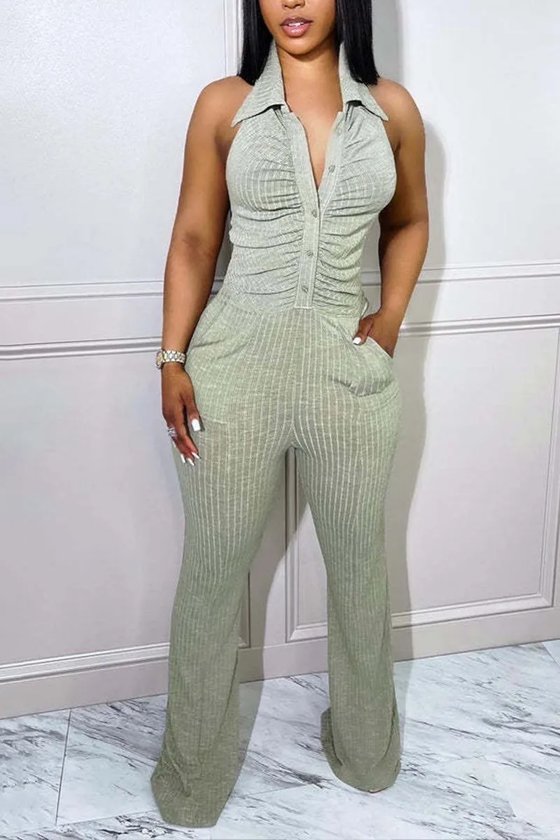 JF676 Halter Band Crochet Jumpsuit