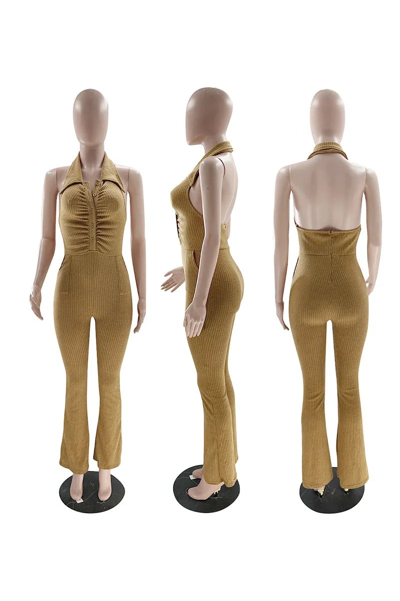 JF676 Halter Band Crochet Jumpsuit