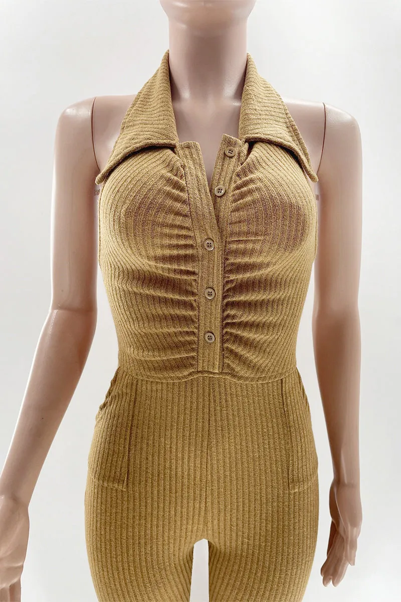 JF676 Halter Band Crochet Jumpsuit