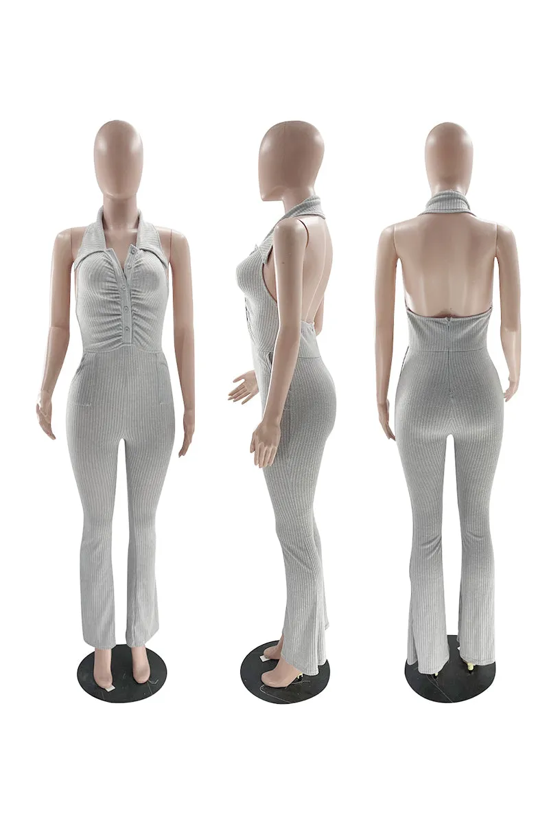 JF676 Halter Band Crochet Jumpsuit
